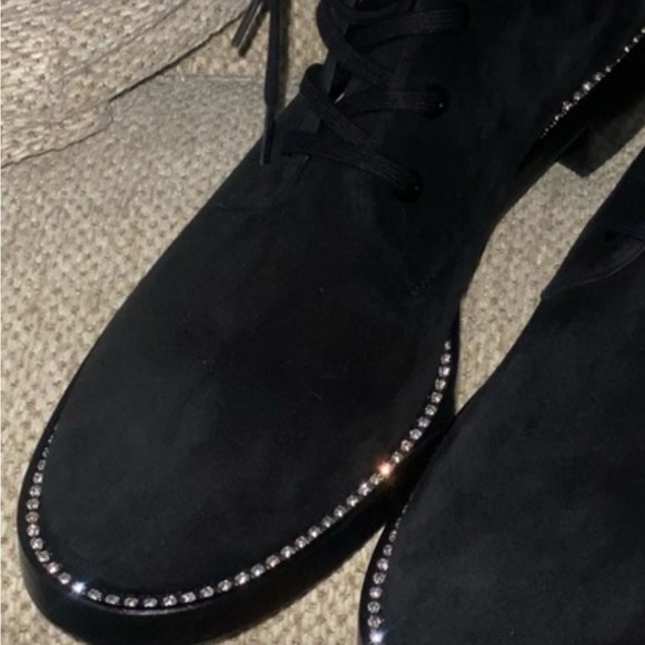 STUART WEITZMAN SONDRA SHINE COMBAT LACE UP CRYSTAL EMBELLISHED BOOTS, sz 10.5 - Picture 3 of 5